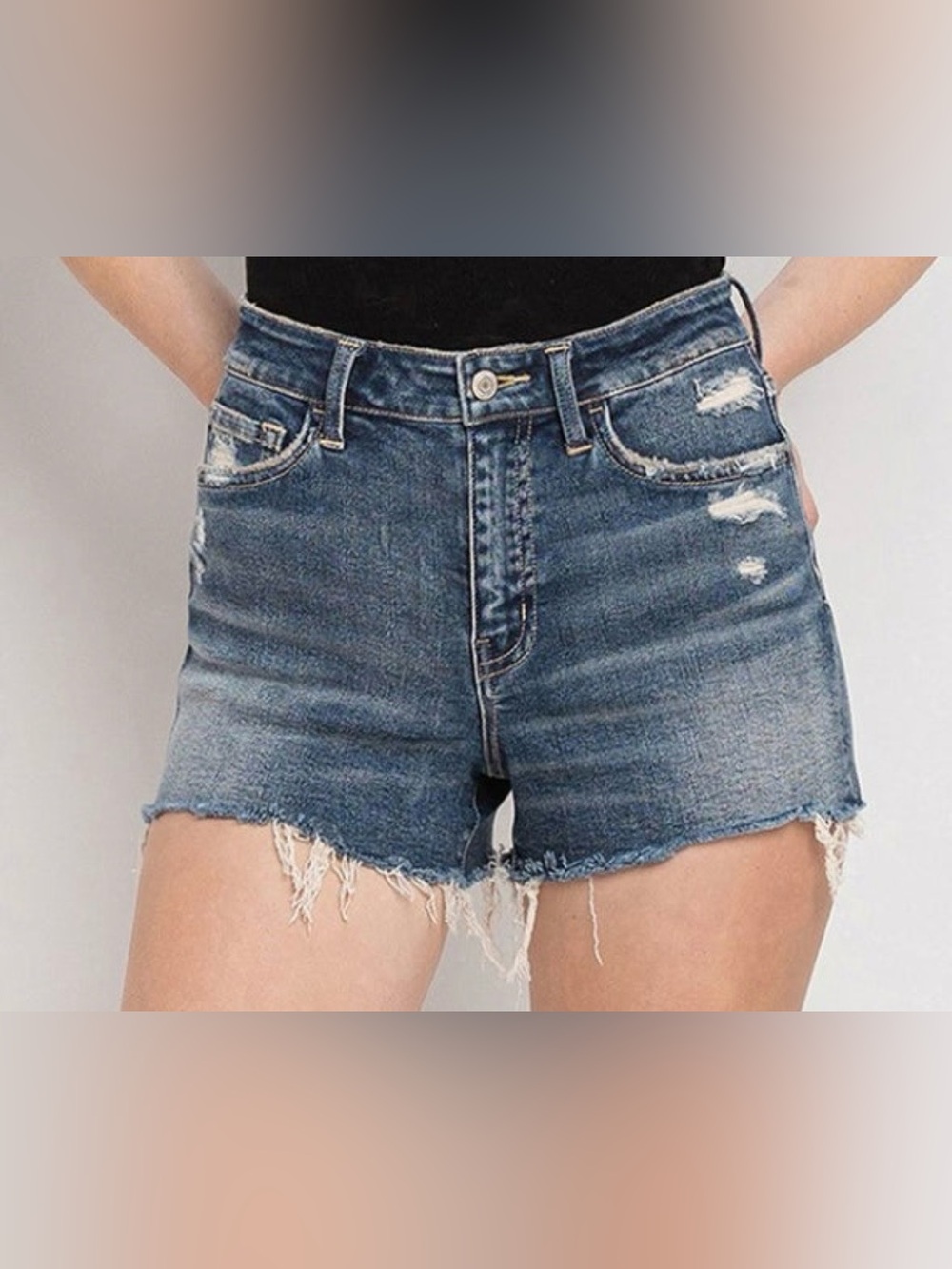 Vervet High-Rise Distressed Denim Shorts - Blue in size large